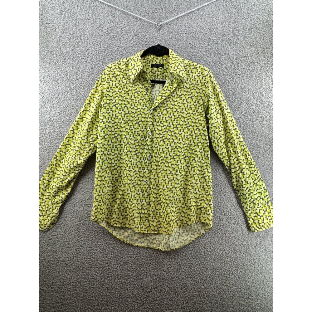 Ted Baker London Button-Down Shirt  Green & Yellow Dot Pattern Cotton Size 3